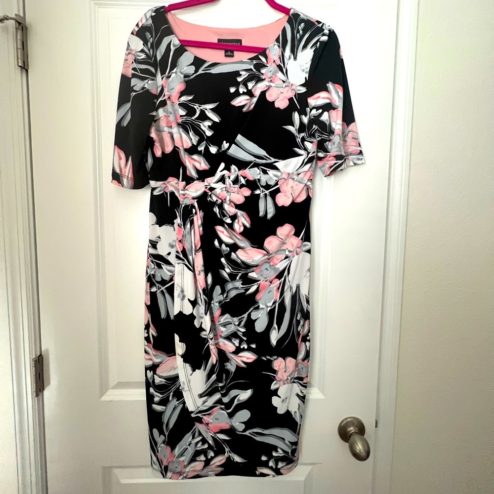 Connected Apparel Pink and Black Floral Pattern